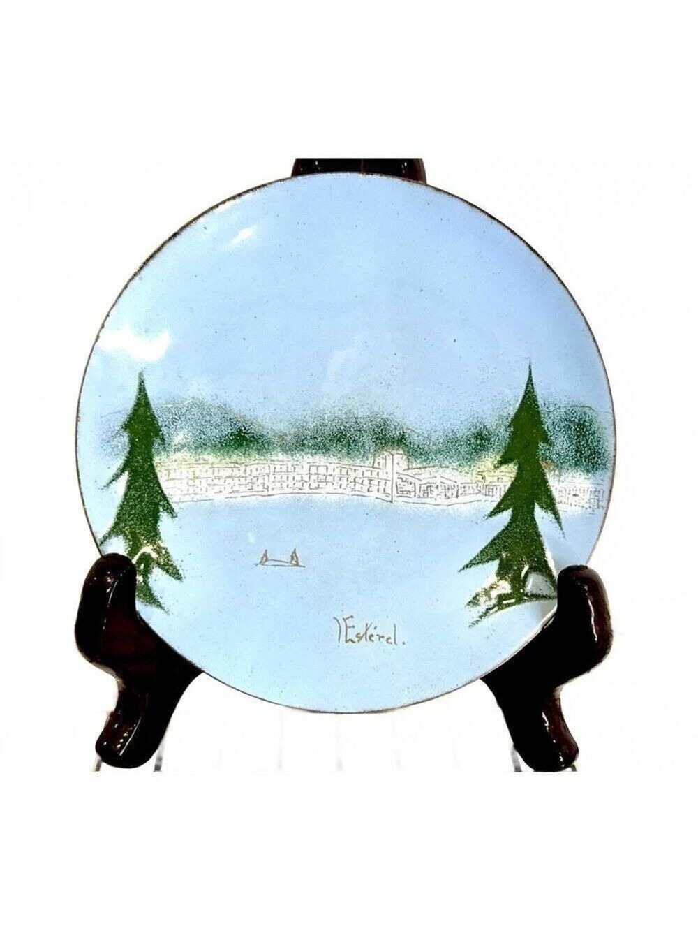 Vintage Quebec Enamel on Copper Plate – Cécile Hurtubise “L’Estérel” – Signed